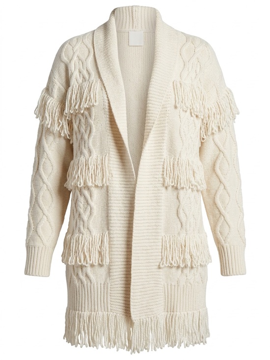 River Island Sweaters - River Island Ivory Shawl Collar Fringe Cable Knit Cardigan ultimate style